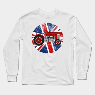 Vintage Tractor UK Flag Farmer British Farming Great Britain Long Sleeve T-Shirt